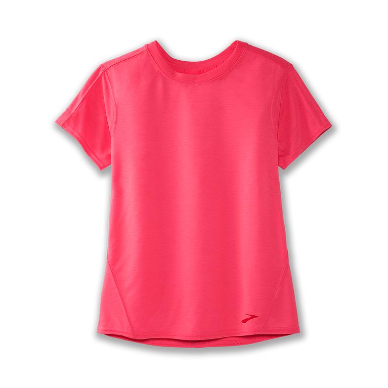 Brooks Distance Short Sleeve Running Shirt - Women's - Fluoro Pink (97862-ZTQO)